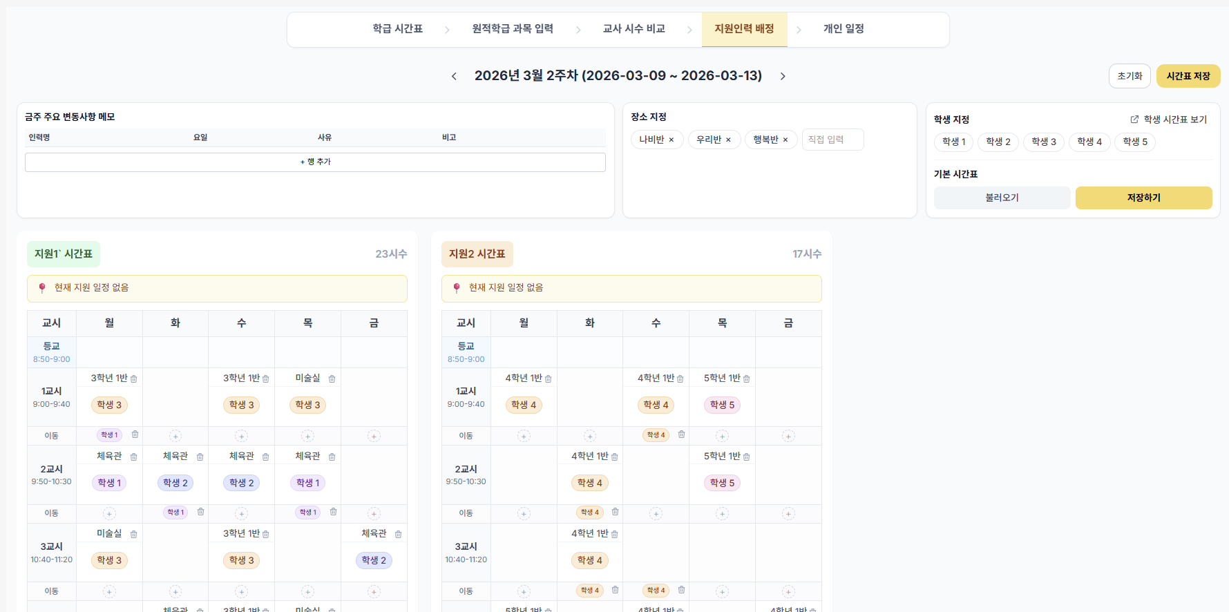Support Staff Assignment Timetable